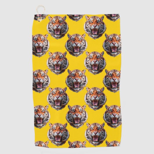 Tiger Head Pattern Design Yellow  ゴルフタオル (正面)