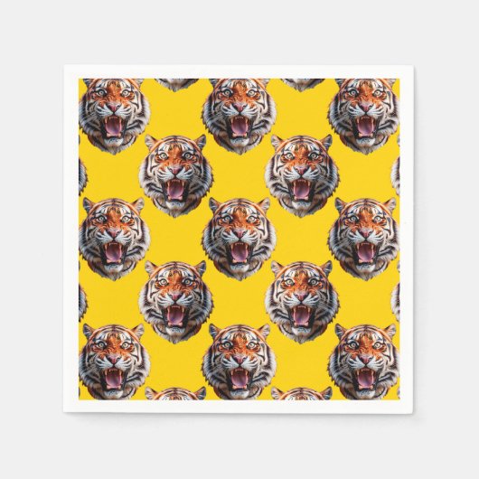 Tiger Head Pattern Design Yellow  スタンダードカクテルナプキン (正面)