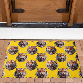 Tiger Head Pattern Design Yellow  ドアマット