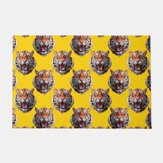 Tiger Head Pattern Design Yellow  ドアマット (正面)