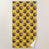 Tiger Head Pattern Design Yellow  ビーチタオル (正面)