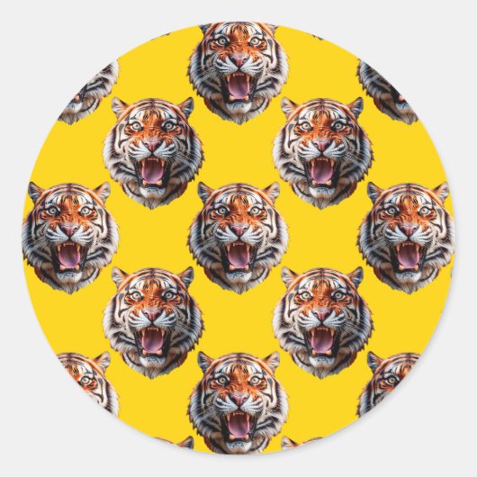 Tiger Head Pattern Design Yellow  ラウンドシール (正面)