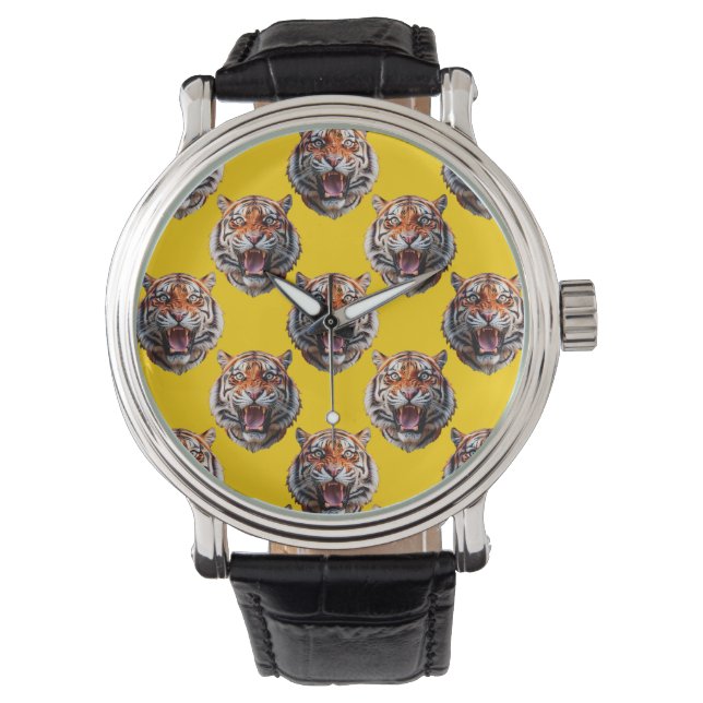 Tiger Head Pattern Design Yellow  腕時計 (正面)