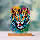 Tiger Head Rainbow colors paint stains アクリルサイン (ニュートラル)