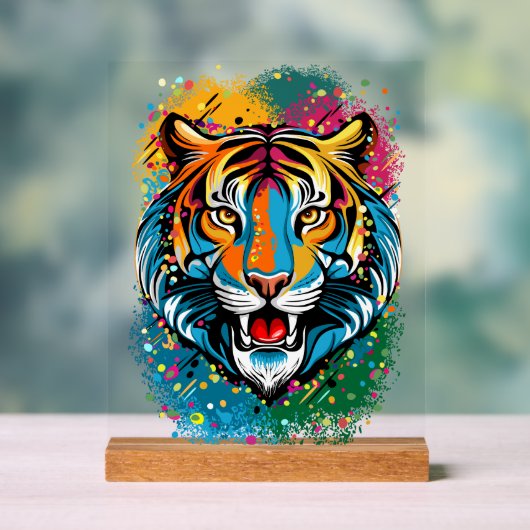 Tiger Head Rainbow colors paint stains アクリルサイン (ニュートラル)