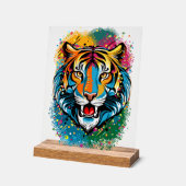 Tiger Head Rainbow colors paint stains アクリルサイン (傾斜)