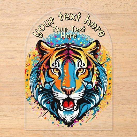 Tiger Head Rainbow colors paint stains アクリル招待状 (正面)