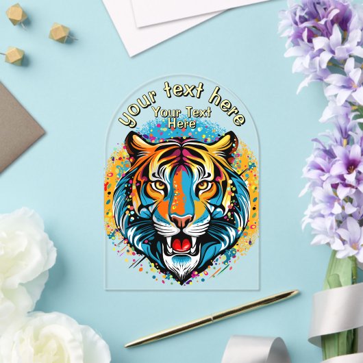 Tiger Head Rainbow colors paint stains アクリル招待状 (インサイチュ (ウェディング))