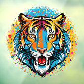 Tiger Head Rainbow colors paint stains ウィンドウサイン (シート3)