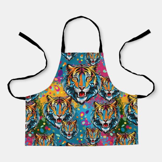 Tiger Head Rainbow colors paint stains エプロン (正面)