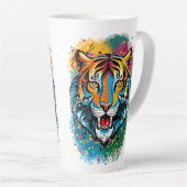 Tiger Head Rainbow colors paint stains カフェラテマグ (右アングル)