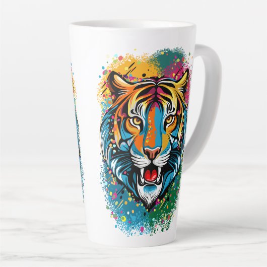 Tiger Head Rainbow colors paint stains カフェラテマグ (右アングル)