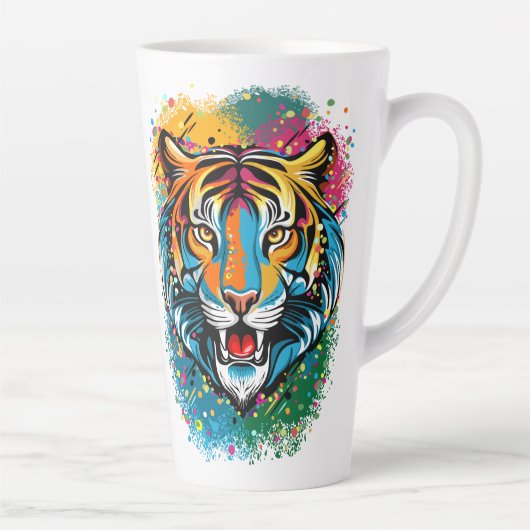 Tiger Head Rainbow colors paint stains カフェラテマグ (右)