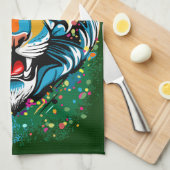 Tiger Head Rainbow colors paint stains キッチンタオル (四つ折り)