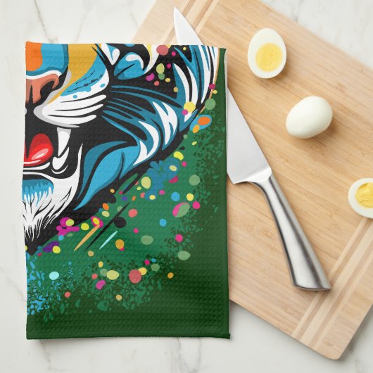 Tiger Head Rainbow colors paint stains キッチンタオル (四つ折り)