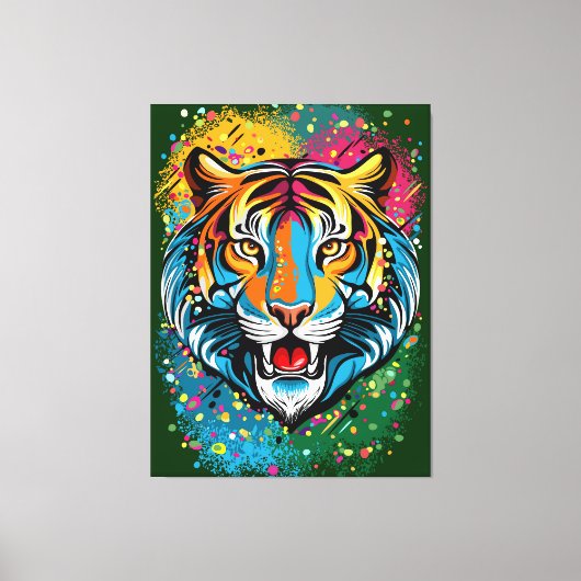 Tiger Head Rainbow colors paint stains キャンバスプリント (正面)