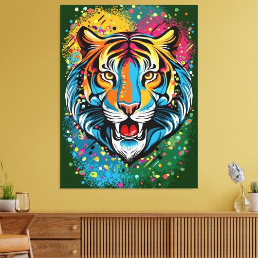 Tiger Head Rainbow colors paint stains キャンバスプリント (インサイチュ (リビング))