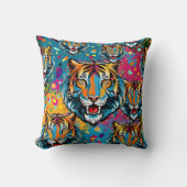 Tiger Head Rainbow colors paint stains クッション (正面)