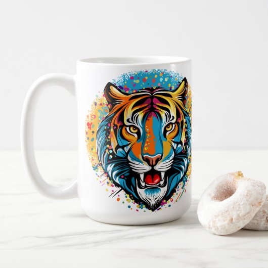 Tiger Head Rainbow colors paint stains コーヒーマグカップ (ドーナツ)