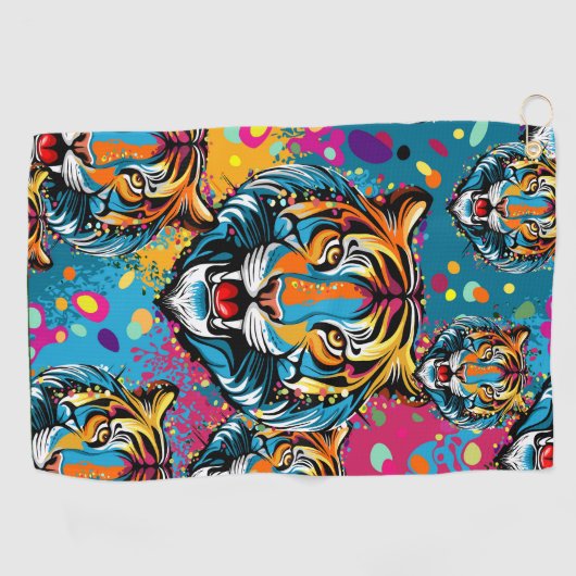 Tiger Head Rainbow colors paint stains ゴルフタオル (横)