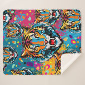 Tiger Head Rainbow colors paint stains シェルパブランケット (正面(横))