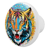 Tiger Head Rainbow colors paint stains セラミックノブ (右)