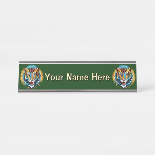 Tiger Head Rainbow colors paint stains デスクネームプレート (正面)