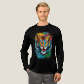 Tiger Head Rainbow colors paint stains トライブレンドＴシャツ (正面全体)