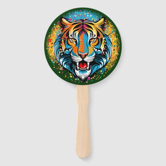 Tiger Head Rainbow colors paint stains ハンドファン (正面)