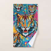 Tiger Head Rainbow colors paint stains バスタオルセット (ハンドタオル)
