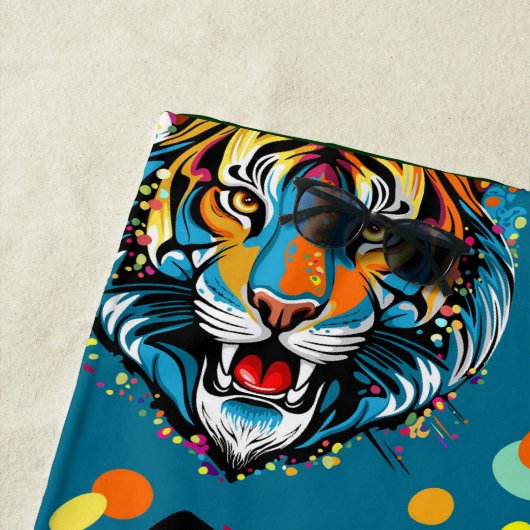 Tiger Head Rainbow colors paint stains ビーチタオル (インサイチュ)