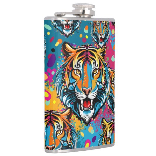 Tiger Head Rainbow colors paint stains フラスク (右)