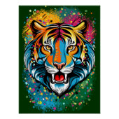 Tiger Head Rainbow colors paint stains ポスター (正面)