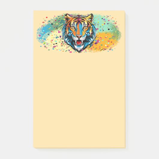 Tiger Head Rainbow colors paint stains ポストイット (正面)