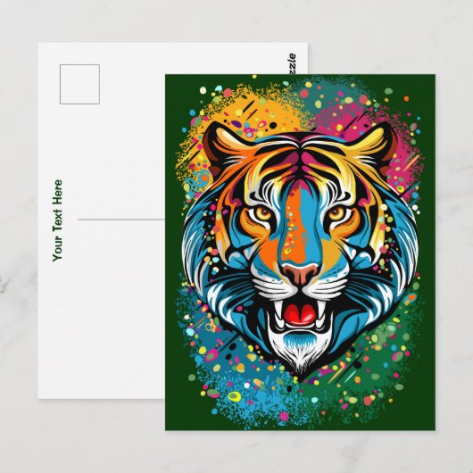 Tiger Head Rainbow colors paint stains ポストカード (正面/裏面)