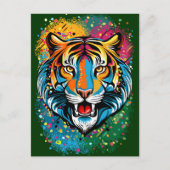 Tiger Head Rainbow colors paint stains ポストカード (正面)