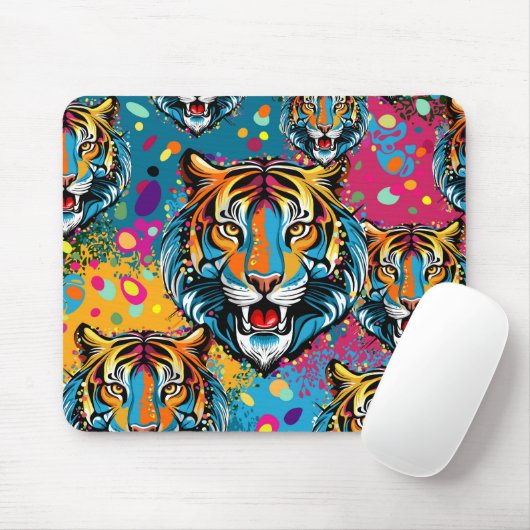Tiger Head Rainbow colors paint stains マウスパッド (マウス)