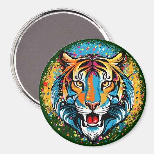 Tiger Head Rainbow colors paint stains マグネット (正面/裏面)