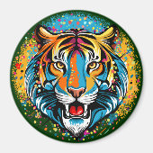 Tiger Head Rainbow colors paint stains マグネット (正面)