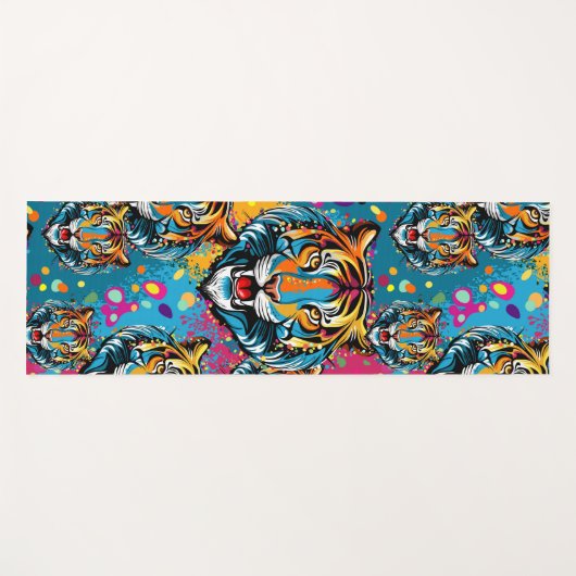 Tiger Head Rainbow colors paint stains ヨガマット (正面(横))