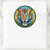 Tiger Head Rainbow colors paint stains ラウンドシール (バッグ)