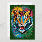 Tiger Head Rainbow colors paint stains 招待状 (正面/裏面)