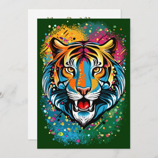 Tiger Head Rainbow colors paint stains 招待状 (正面/裏面)