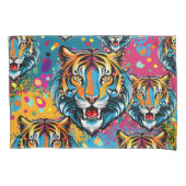 Tiger Head Rainbow colors paint stains 枕カバー (正面)