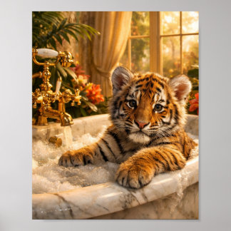 Tiger in Bathtub Wall Art – Luxury Animal Poster,  ポスター