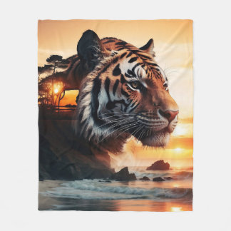 Tiger in the sunset / Tiger im Sonnenuntergang  フリースブランケット