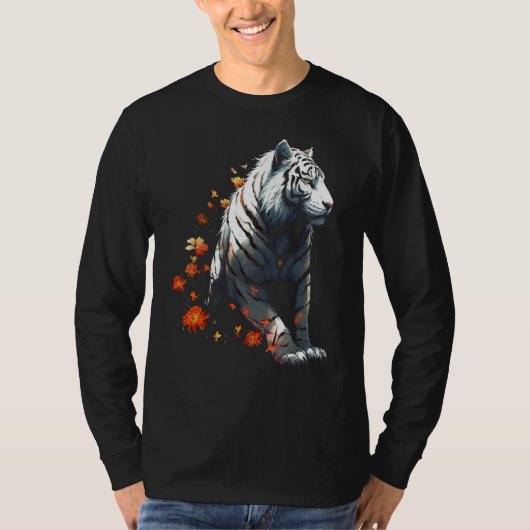 Tiger in White – 花作品 – アニマルアートタイゲ Tシャツ (正面)
