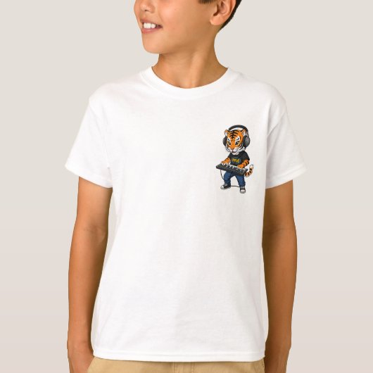 Tiger Keyboard DJ Musician Hip Hop Kids Tシャツ (正面)