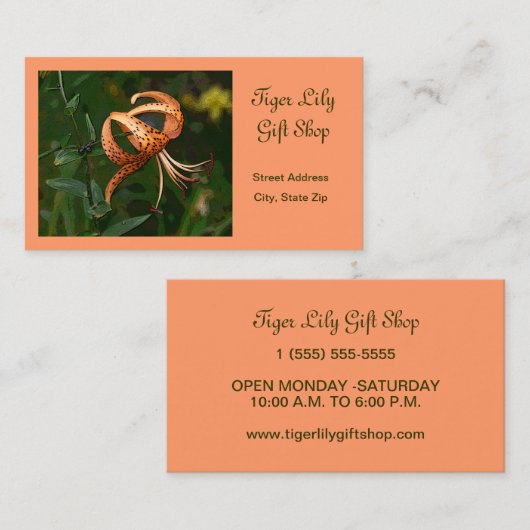 "TIGER LILY" (FLORAL, PHOTOG.) CUSTOMIZABLE 名刺 (正面/裏面)