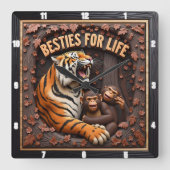 Tiger Monkey Close Friends スクエア壁時計 (正面)
